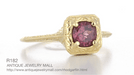 Art Deco Rhodolite Garnet Filigree Scrolls Engraved Engagement Ring in 14 Karat Yellow Gold