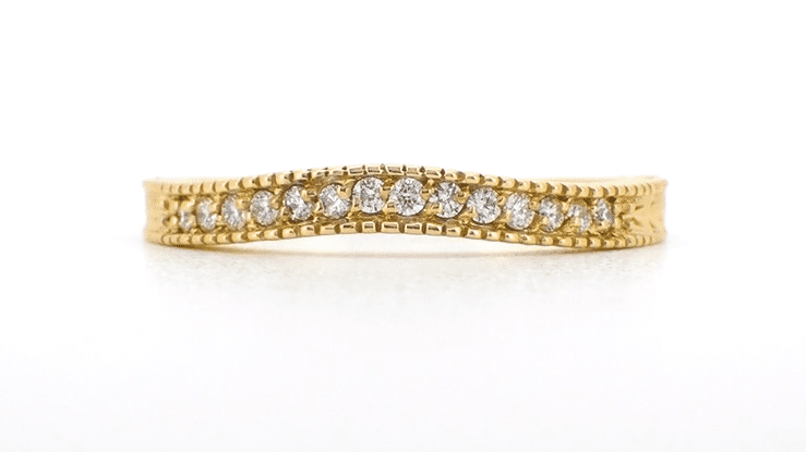 Art Deco Yellow Gold Curved Wheat Diamond Wedding Band - 18K or 14K - Item: WR1153Y14 - Image: 7