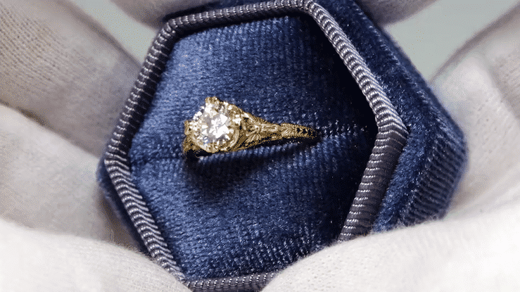 Art Deco Yellow Gold Floral Engraved Filigree 3/4 Carat Vintage Inspired Engagement Ring Mounting for a 6mm Round Stone - Item: R356Y14K75 - Image: 5