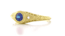 Art Deco Yellow Gold Low Dome Filigree Alexandrite Engagement Ring with Side Diamonds