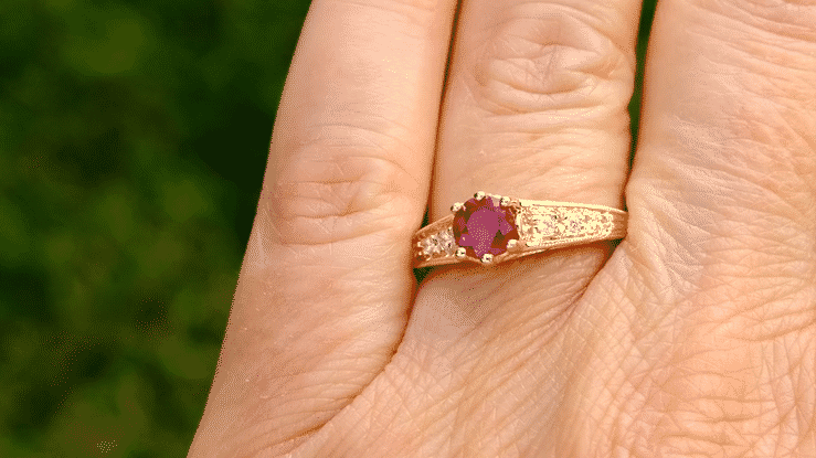 Art Deco Yellow Gold Vintage Reissue Filigree Ruby Engagement Ring with Side Diamonds - Item: R191Y - Image: 8