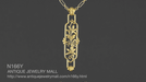 Art Nouveau Cartouche Filigree Lilies Pendant Necklace in Yellow Gold Vermeil over Sterling Silver