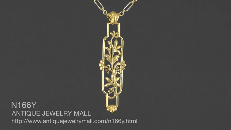 Art Nouveau Cartouche Filigree Lilies Pendant Necklace in Yellow Gold Vermeil over Sterling Silver - Item: N166Y - Image: 7