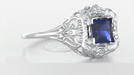 Art Nouveau Princess Cut Sapphire Ring in Sterling Silver