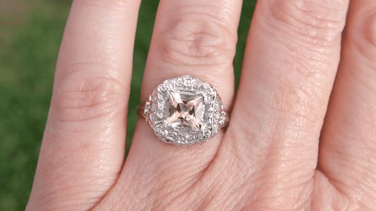 Princess Cut Morganite Art Nouveau Ring in 14 Karat White Gold - Item: R615WM - Image: 7