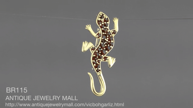 Victorian Lizard Brooch Set with Bohemian Garnets in Yellow Gold Vermeil Over Sterling Silver - Item: BR115 - Image: 3