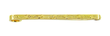 Circa 1900 Antique Victorian Engraved Scroll Bar Brooch Pin in 9 Karat Yellow Gold