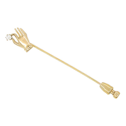 Antique Hand Stick Pin with Old Mine Cut Diamond in 14 Karat Yellow Gold