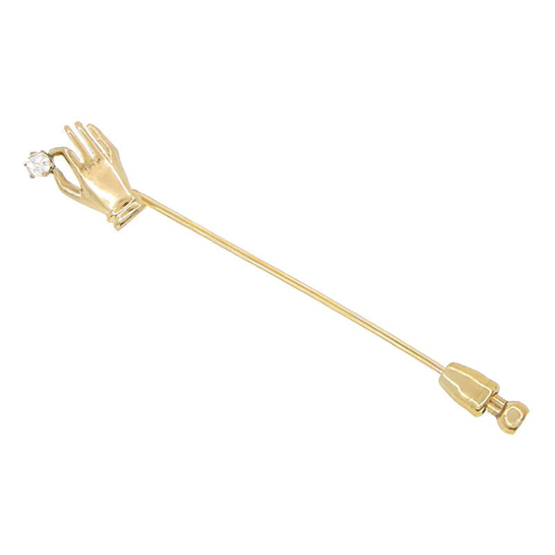 Antique Hand Stick Pin with Old Mine Cut Diamond in 14 Karat Yellow Gold