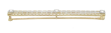 Art Deco Filigree 3 Diamond Antique Krementz Brooch in 14K Yellow Gold and Platinum - alternate view