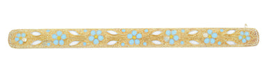 Antique Victorian Enameled Flowers Bar Brooch in 10 Karat Yellow Gold