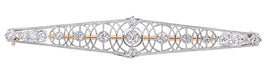 Art Deco Concentric Circles Antique Filigree Old Mine Cut Diamond Bar Brooch in Platinum