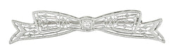 Antique 1920's Art Deco Old European Cut Diamond Engraved Filigree Bow Brooch in 14 Karat White Gold