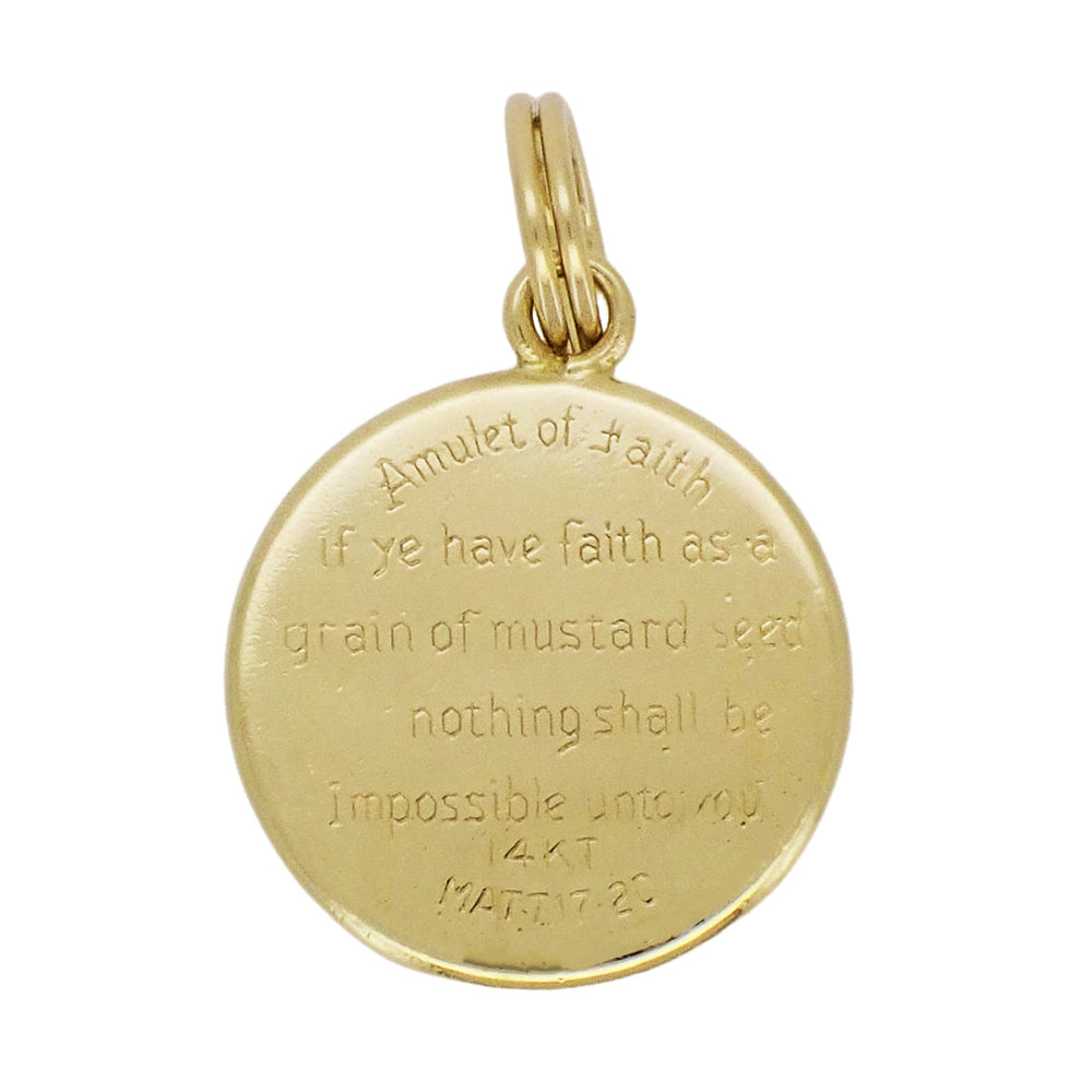 1960's Estate Matthew 17:20 Mustard Seed Charm in 14K Yellow Gold with Sky Blue Background - Item: C354 - Image: 2