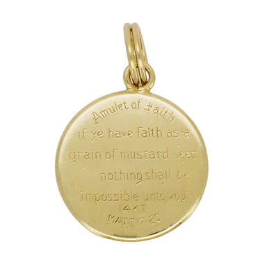 1960's Estate Matthew 17:20 Mustard Seed Charm in 14K Yellow Gold with Sky Blue Background - alternate view