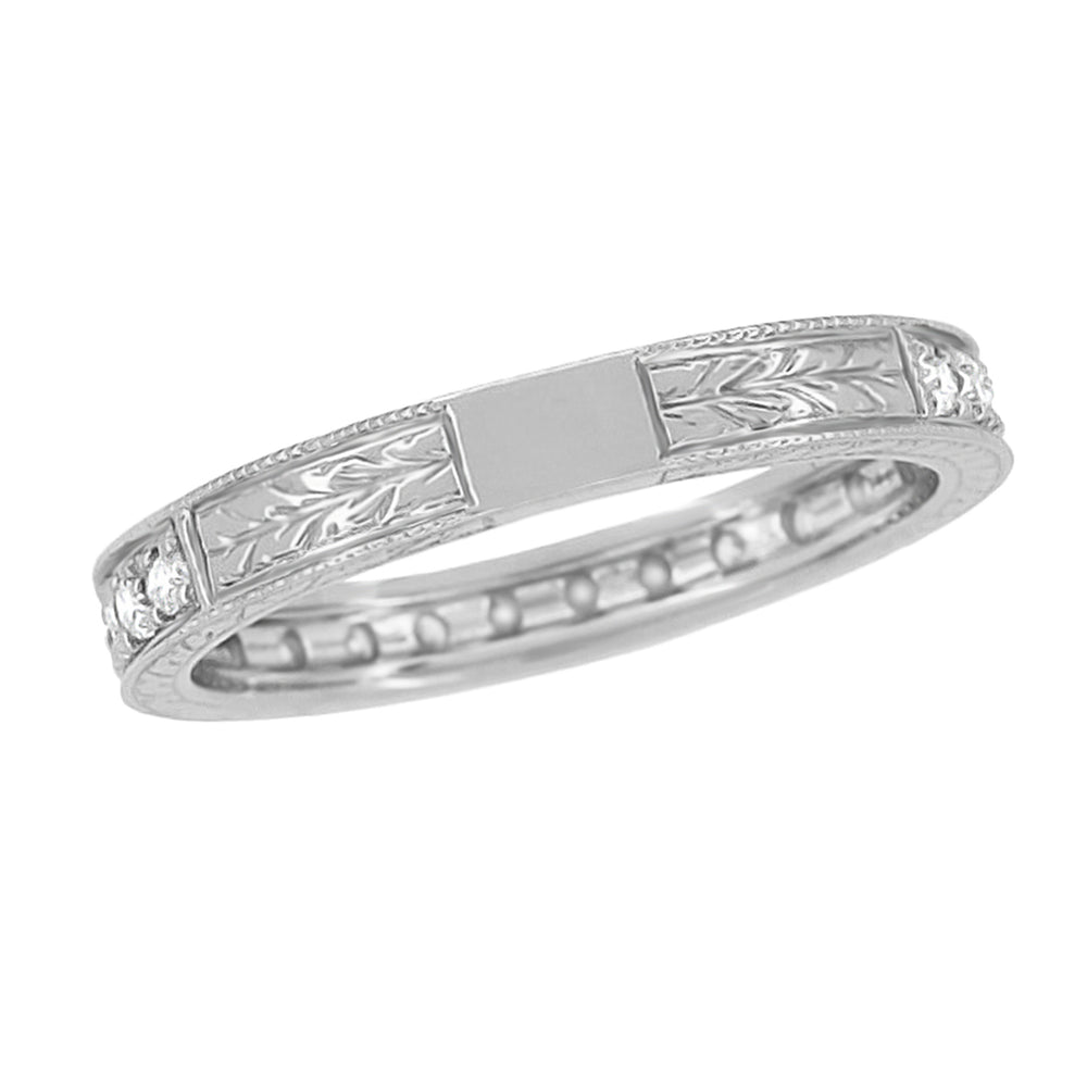 Art Deco Engraved Wheat Eternity Diamond Wedding Band in Platinum - Item: R678P-LC - Image: 4