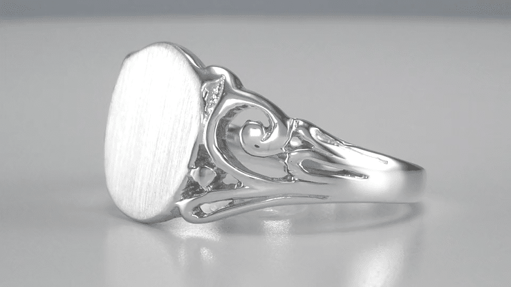 Men's Antique Design Baroque Filigree Victorian Oval Signet Ring in White Gold - Item: MR111W10 - Image: 3