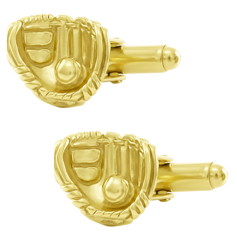 Baseball Glove and Baseball Cufflinks in Sterling Silver with Yellow Gold Finish