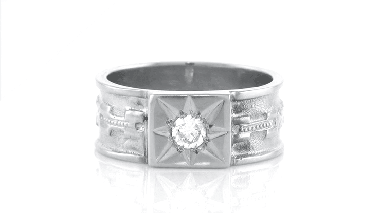 Baxter Victorian Starburst Diamond Wedding Band in White Gold - 7.4mm Wide - Item: R1212W10-LC - Image: 4