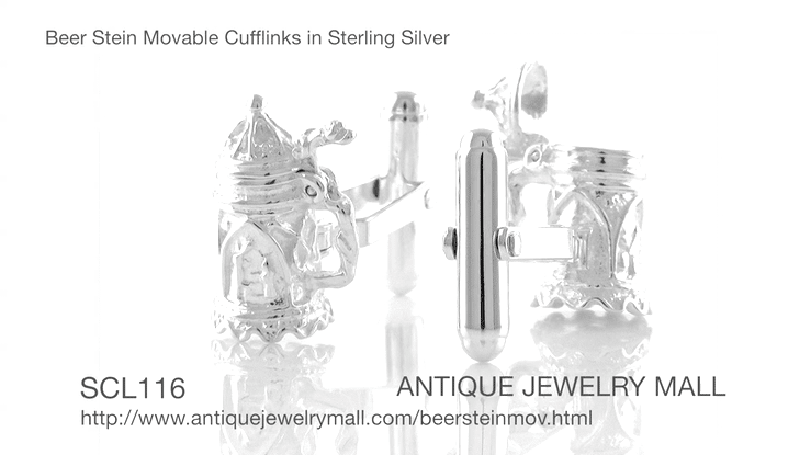 Beer Stein Cufflinks with Movable Opening Lids in Sterling Silver - Item: SCL116 - Image: 3