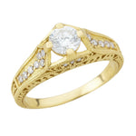 Belnord 18 Karat Yellow Gold Engraved Art Deco Filigree Diamond Engagement Ring