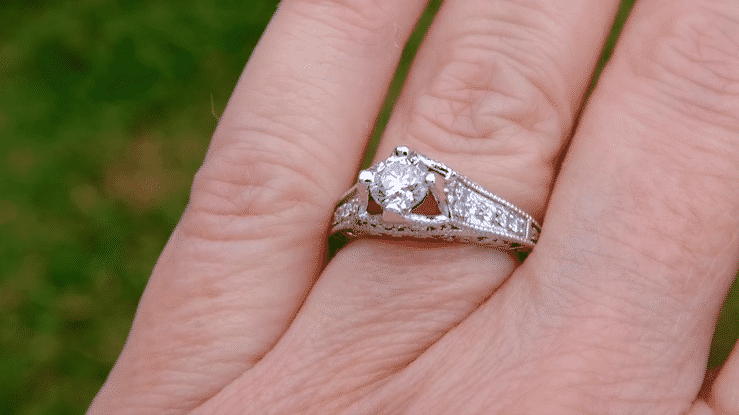 Belnord Art Deco Filigree Diamond Wheat Engraved Engagement Ring Semimount in Platinum - Item: R296P50D - Image: 7