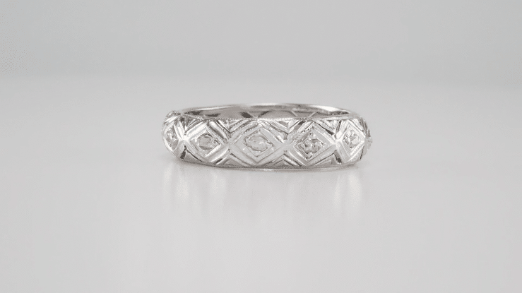 Brookfield Art Deco Antique Rose Cut Diamond Wedding Ring in Platinum - Size 6.5 - Item: R1101 - Image: 3