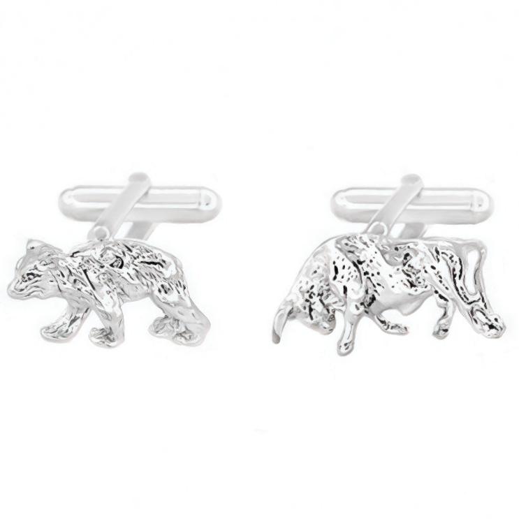 Bull and Bear Cufflinks in Sterling Silver