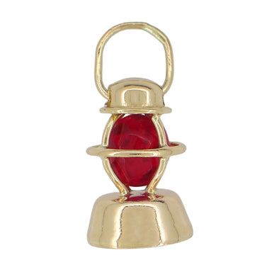 1950's Vintage Red Lens Railroad Lantern Charm in 14 Karat Yellow Gold