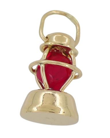 1950's Vintage Red Lens Railroad Lantern Charm in 14 Karat Yellow Gold - alternate view
