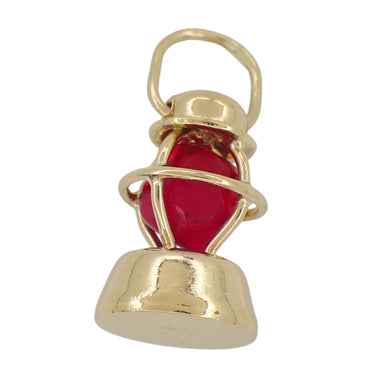 1950's Vintage Red Lens Railroad Lantern Charm in 14 Karat Yellow Gold - alternate view