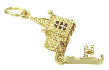 Movable Opening Church and Steeple with Little People Charm in 14 Karat Gold