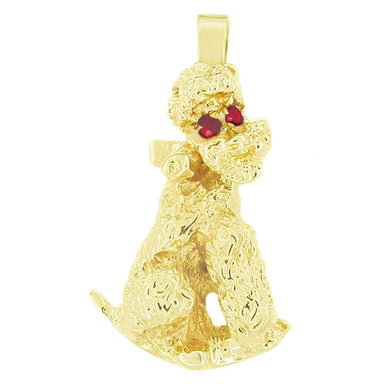 1950's Poodle Dog Pendant in 14 Karat Gold With Ruby Eyes