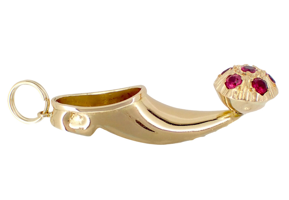 Vintage Magic Genie Clog Charm Pendant with Rubies in 18 Karat Yellow Gold