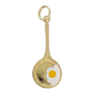 Enameled Egg in a Frying Pan Charm in 14 Karat Yellow Gold