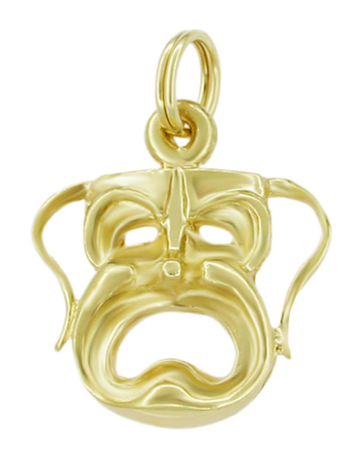 Greek Tragedy Charm Yellow Gold - Drama Mask Melpomene