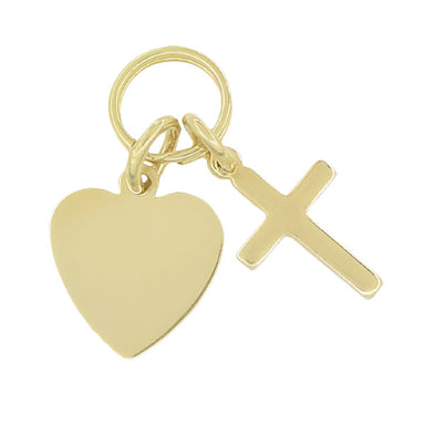 Flat Engravable Heart and Cross Charm in 14 Karat Gold