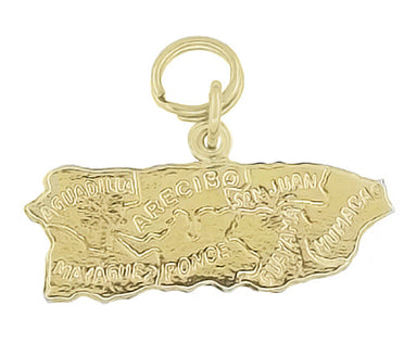 Puerto Rico Charm Map - 14K Yellow Gold Boricua Pendant- C347