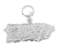 White Gold Puerto Rico Map Charm - 14K or 10K Solid Gold