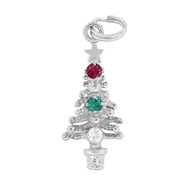 Gem Set Christmas Tree Charm in 14 Karat Gold - With Natural Ruby, Emerald, & White Sapphire Stones - alternate view