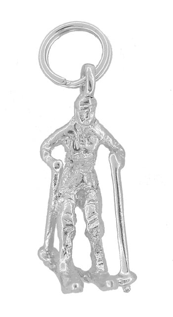 White Gold Downhill Skier Charm - Vintage 1960s Pendant C380W