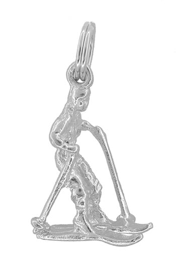 Side of Antique White Gold Alpine Ski Pendant Charm - C380W