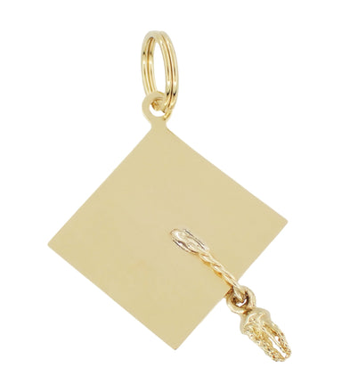 Graduation Cap Pendant Estate Charm with Movable Tassel in 14 Karat Gold