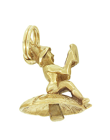 Little Gnome on a Mushroom Charm in 14 Karat Gold - Yellow or White Gold