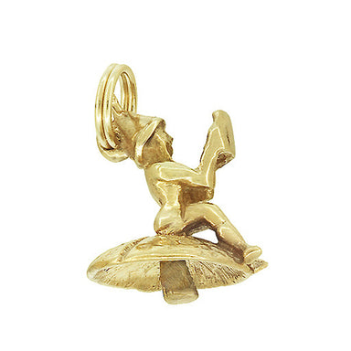 Little Gnome on a Mushroom Charm in 14 Karat Gold - Yellow or White Gold