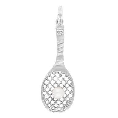 Vintage Tennis Racket Pendant with Pearl Ball in 14 Karat Gold - alternate view