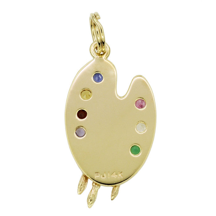 Painter's Palette Vintage Pendant Charm in 14 Karat Yellow Gold with Gemstones - Item: C742 - Image: 2