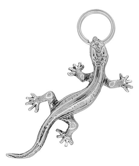 White Gold Gecko Lizard Charm - Vintage 1970's Design - C758W