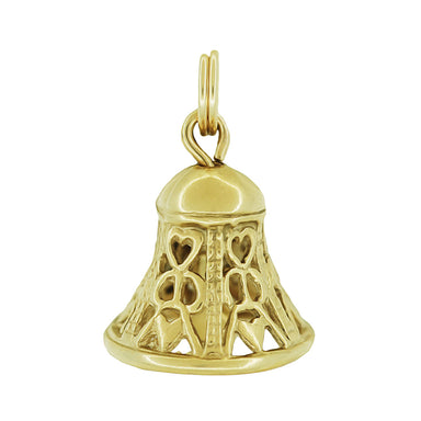 Filigree Hearts Ringing Bell Pendant Movable Charm in 14 Karat Yellow or White Gold