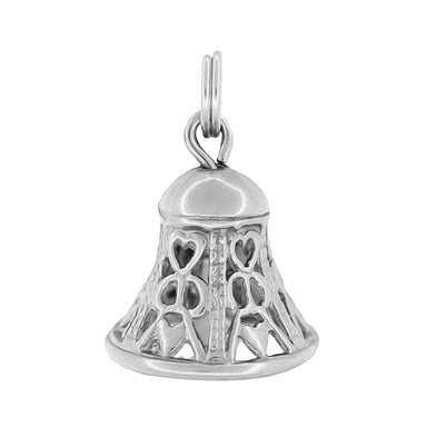 Filigree Hearts Ringing Bell Pendant Movable Charm in 14 Karat Yellow or White Gold - alternate view